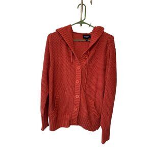 Vintage Y2k Womens Size 2x Hooded Button Up Cardigan Sweater Rust